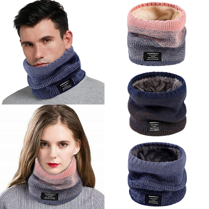 Wool Scarf Men - ฤดูหนาวผู้หญิงผู้ชายถัก Gradient ผ้าพันหัวผ้าพันคอคอหน้ากากสกี Unisex Plush Thicken