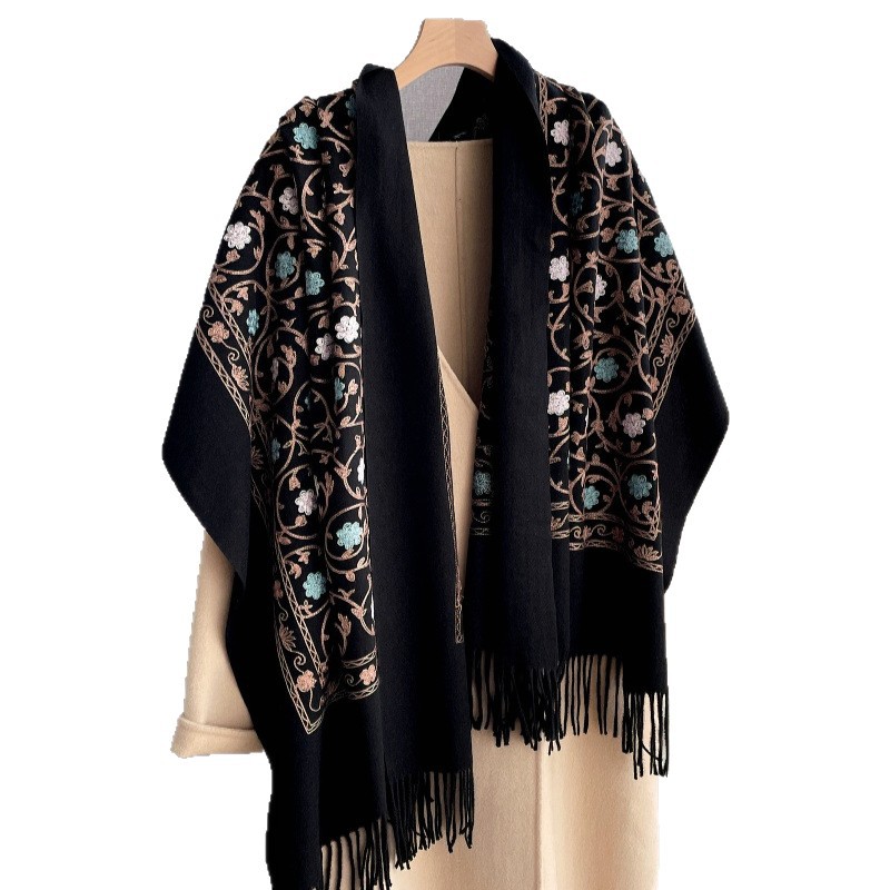 Cashmere Pashmina Wrap - ผ้าพันคอแคชเมียร์ปักลายใหม่ปี 2025 ผ้าคลุมไหล่สำหรับผู้หญิงฤดูหนาว ผ้าคลุมฮิญาบ ผ้าห่มหนา ผ้าพันคอพัชมีนาแบบยาวสำหรับผู้หญิง