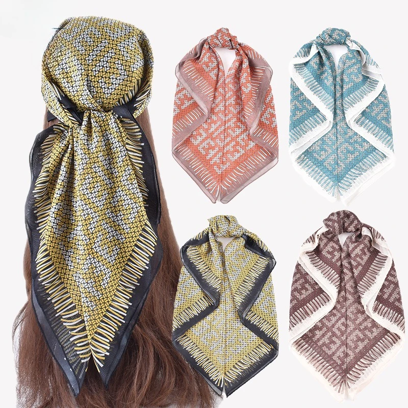 Shawl Wrap Winter - แฟชั่นและอเนกประสงค์สไตล์เกาหลีใหม่เรียบง่ายตาหมากรุกพิมพ์ผ้าพันคอผ้าไหมหรูหราผ้าพันคอสี่เหลี่ยม
