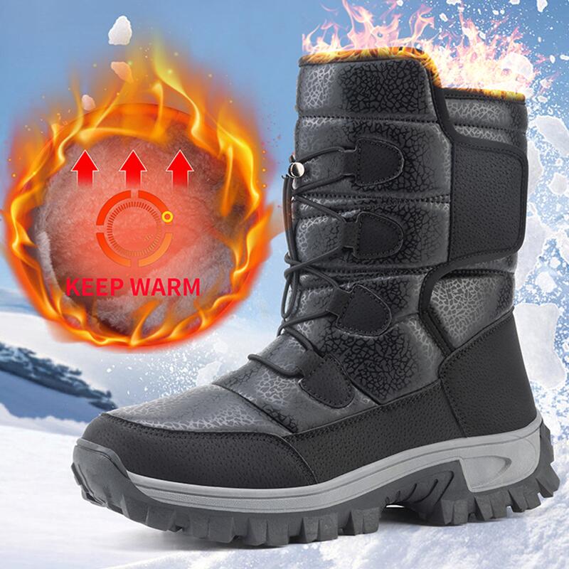 Waterproof Winter Boot - รองเท้าบูทหิมะบุขนสำหรับผู้ชายแบบใหม่ รองเท้าบูทฤดูหนาวแบบหุ้มข้อสูง รองเท้าบูทกันน้ำสำหรับขี่มอเตอร์ไซค์ในฤดูหนาว รองเท้าบูทเดินป่ากันลื่นสำหรับผู้ชาย