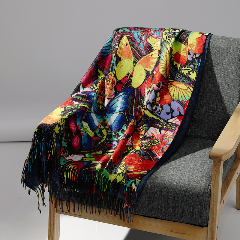 Shawl Wrap Winter - แบรนด์หรูภาพวาดสีน้ํามันผ้าพันคอผ้าพันคอผู้หญิงฤดูหนาว Pashmina พิมพ์ผ้าคลุมไหล่ Foulard Femme ผ้าห่มผ้าพันคอ