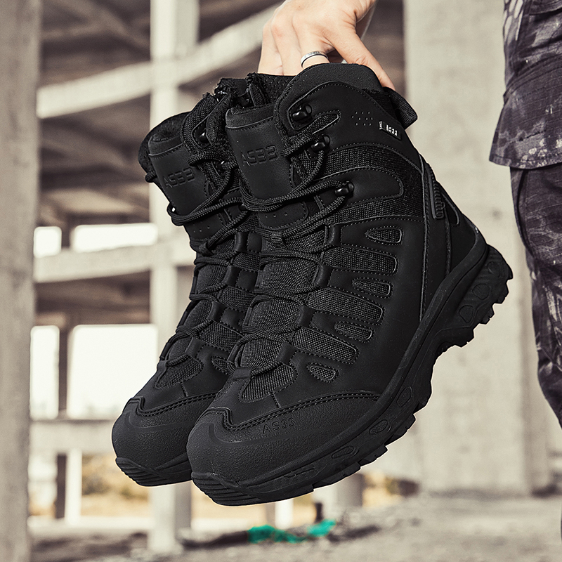Waterproof Winter Boot - รองเท้าบูทผู้ชายแบบผูกเชือก รองเท้าข้อสั้นสำหรับเดินป่า รองเท้าทำงานในทะเลทราย กันน้ำ ไซส์ใหญ่พิเศษ รองเท้าปีนเขาสำหรับผู้ชายและผู้หญิง